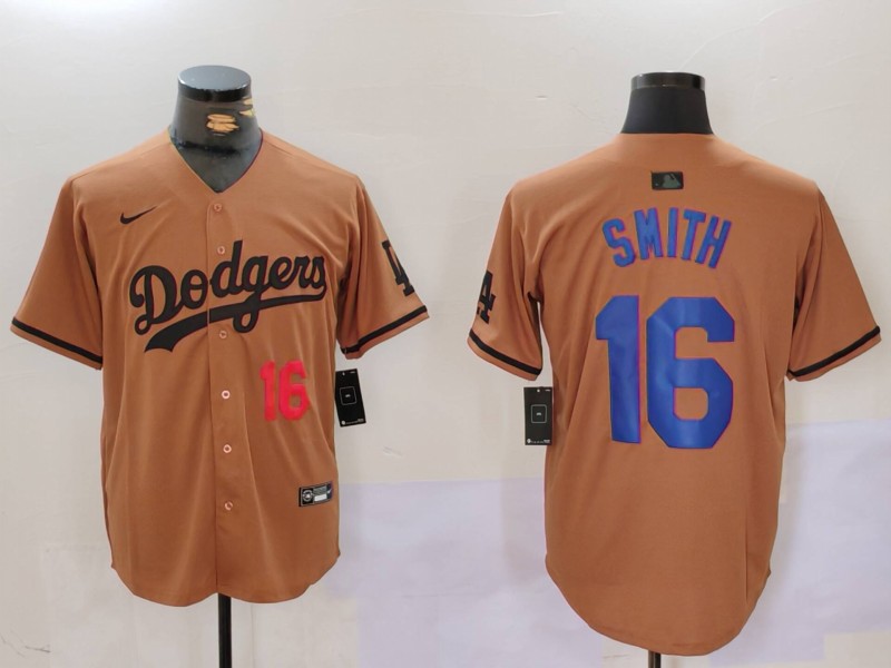 Men Los Angeles Dodgers 16 Smith army green joint name 2024 Nike MLB Jersey style 2